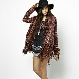 Free People Multicolor Fringe Cardigan